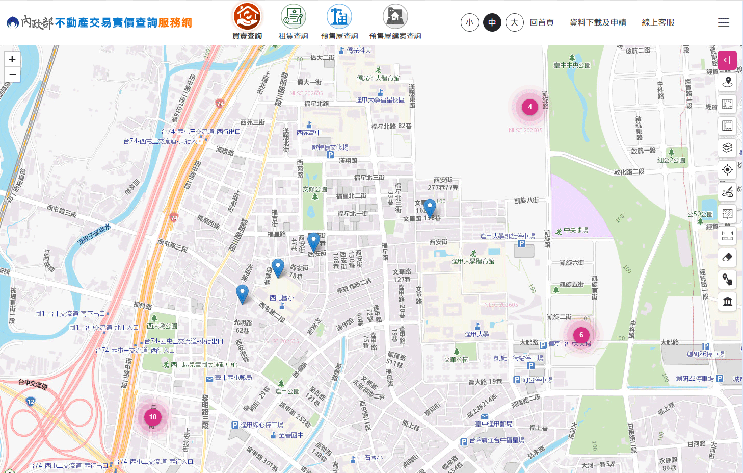 地圖檢視畫面與右側地圖工具列（11 個工具按鈕）